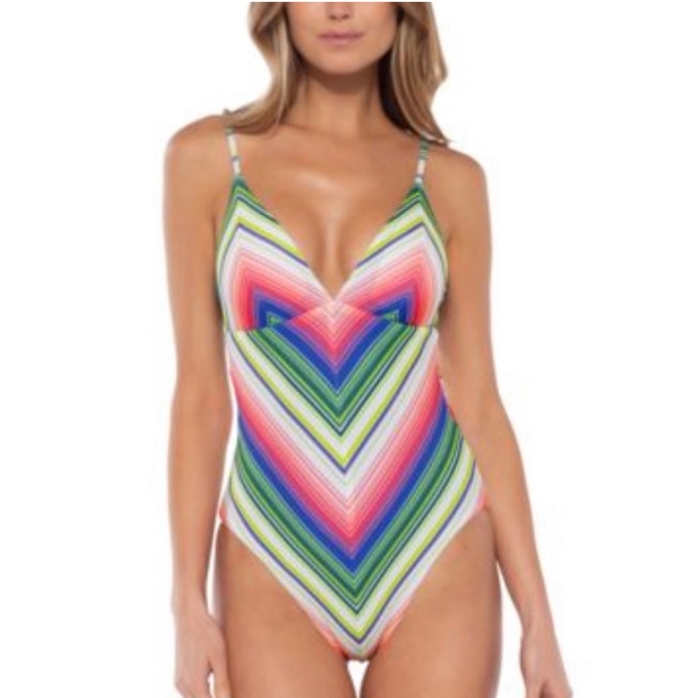 Becca Santa Catarina Striped One Piece Swimsuit S